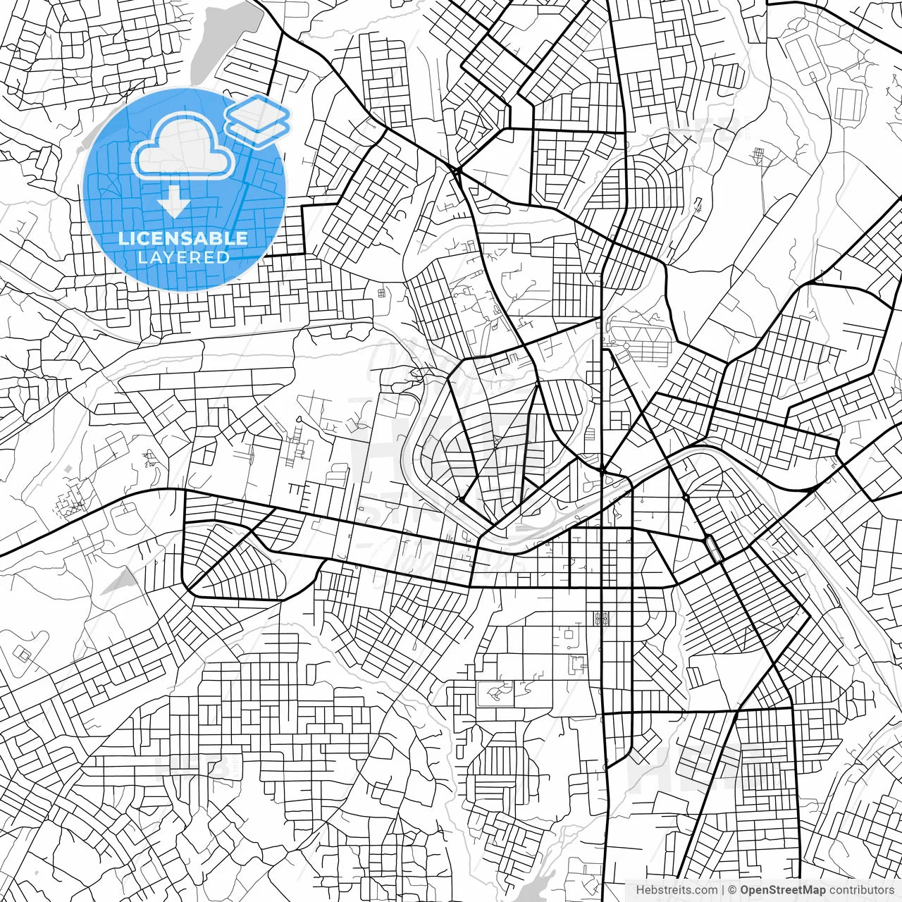 Layered PDF map of Bouake, Ivory Coast