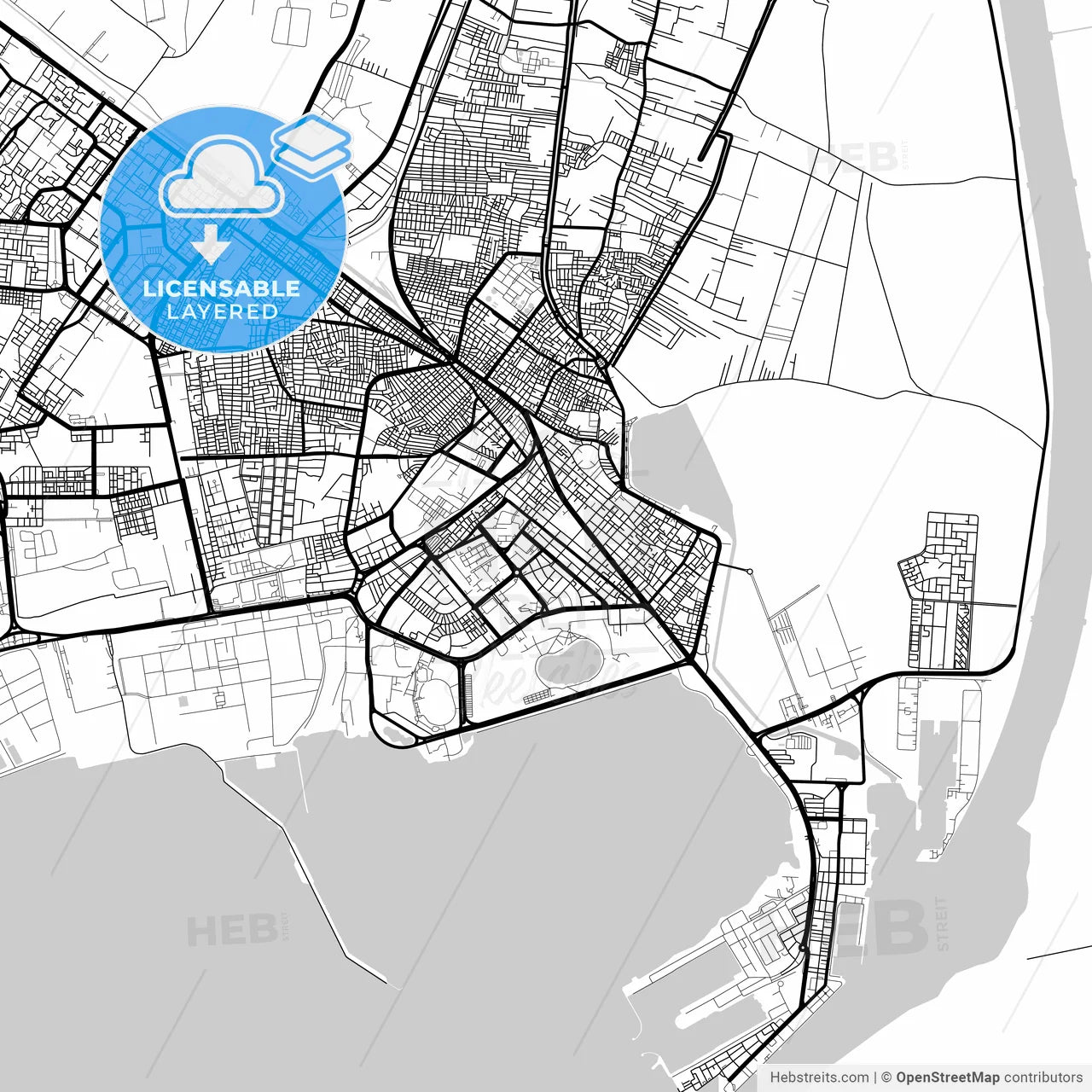 Layered PDF map of Suez, Egypt