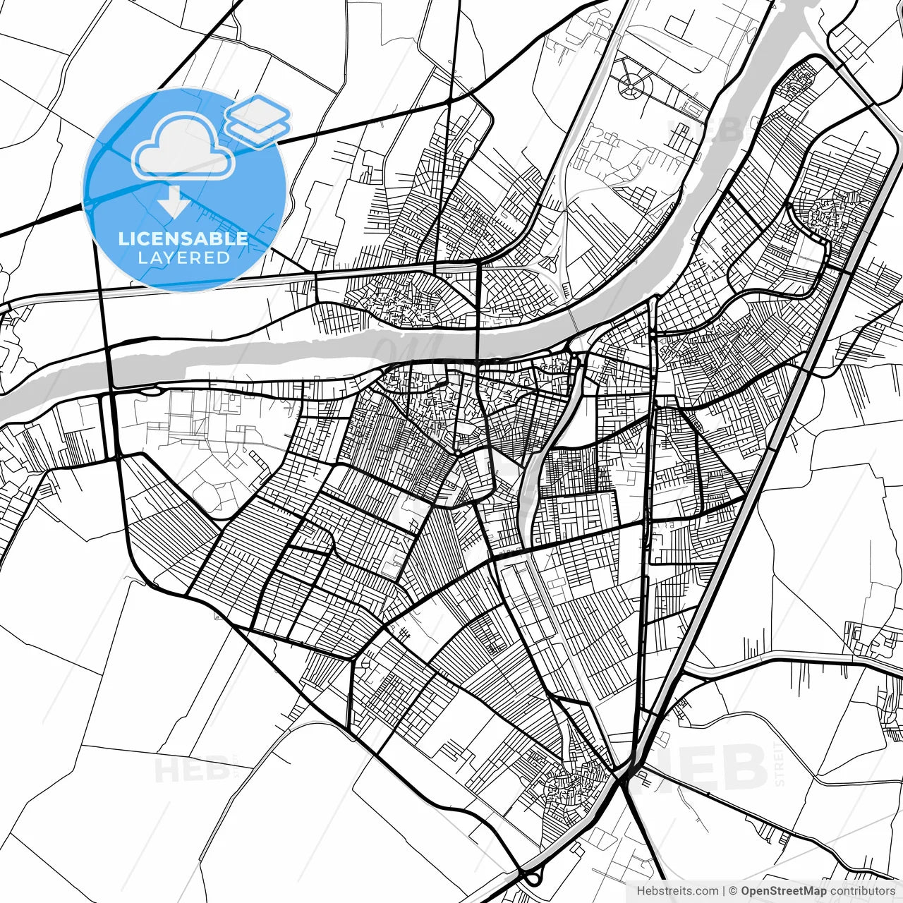 Layered PDF map of Al Mansurah, Egypt