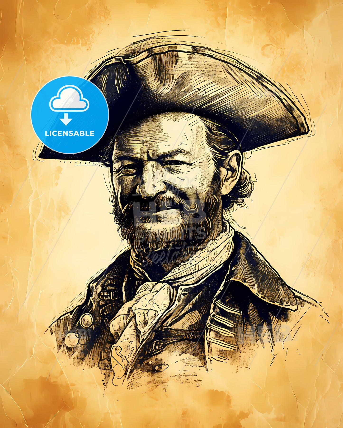 Juan RodrÍguez, Cabrillo, 1499 - 1543, a drawing of a man wearing a pirate hat