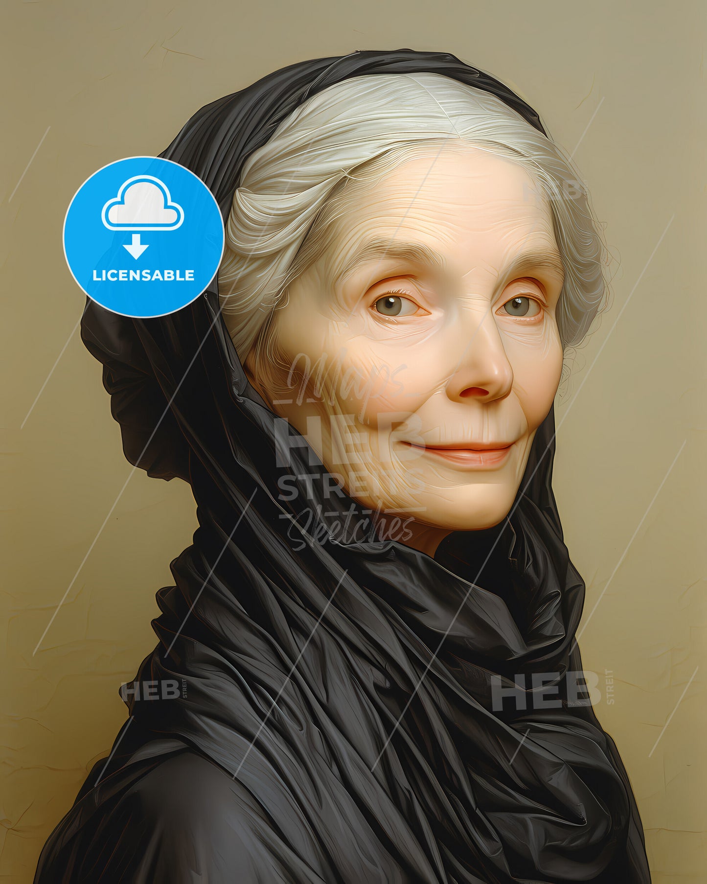 Christine, de Pizan, c. 1364 - c. 1430, a woman with white hair and a black scarf