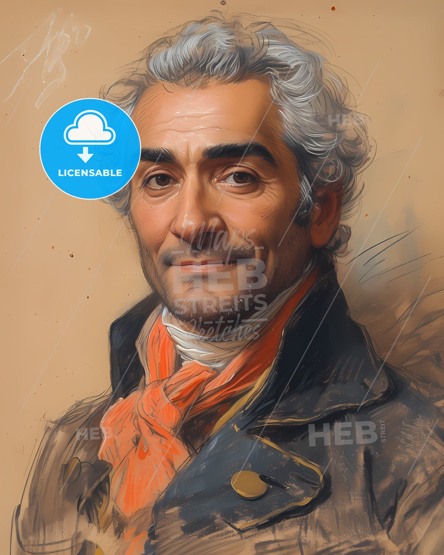 Francisco, de Miranda, 1750 - 1816, a man with white hair and a red scarf