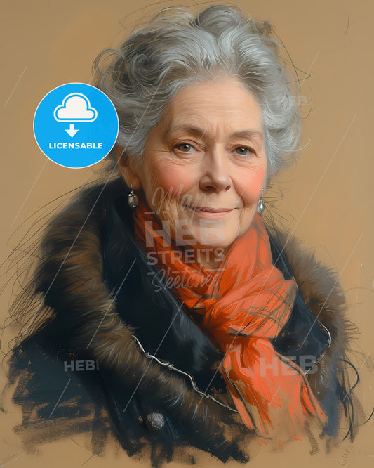 Empress, Catherine I of Russia, 1684 - 1727, a woman with grey hair and a red scarf