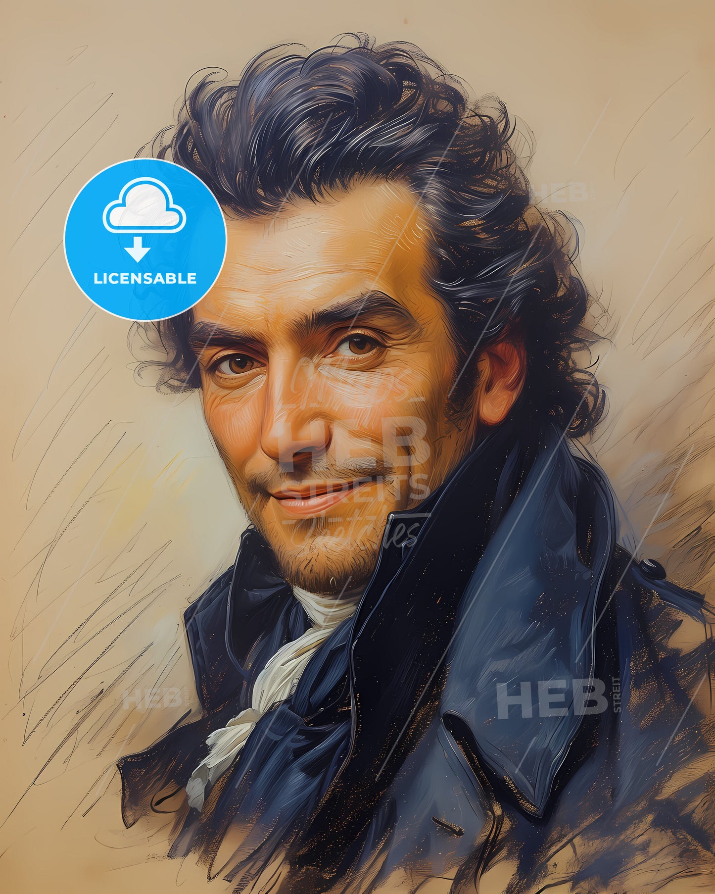 Francisco, de Miranda, 1750 - 1816, a man with curly hair wearing a blue coat