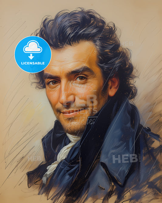 Francisco, de Miranda, 1750 - 1816, a man with curly hair wearing a blue coat