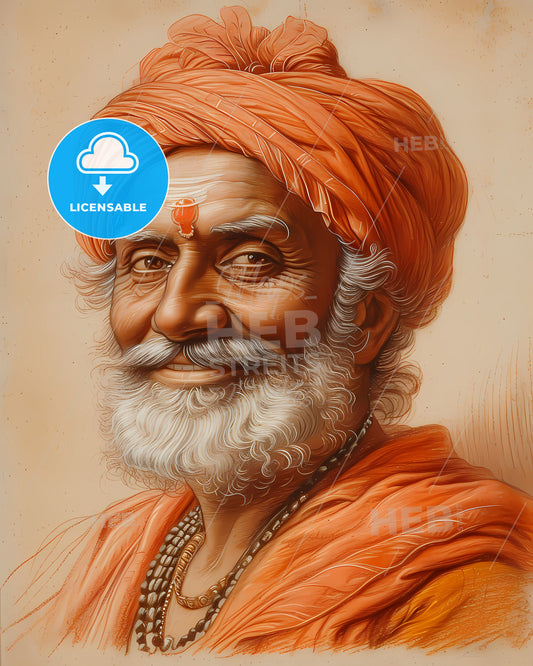 Hyder, Ali, 1721 - 1782, a man with a beard wearing an orange turban