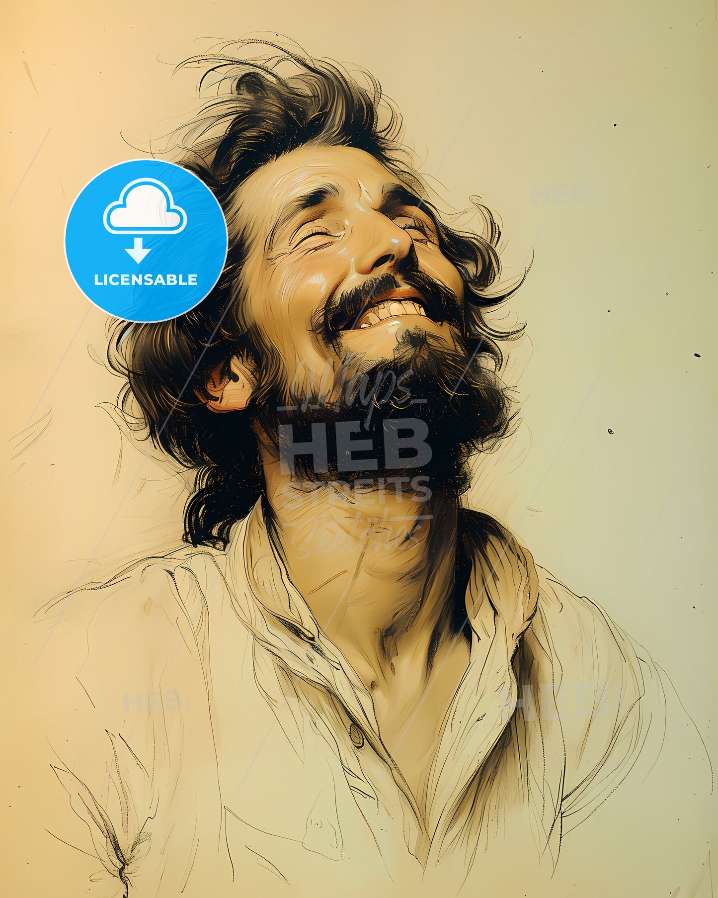 Josiah, Harlan, 1799 - 1871, a man with long hair and beard smiling