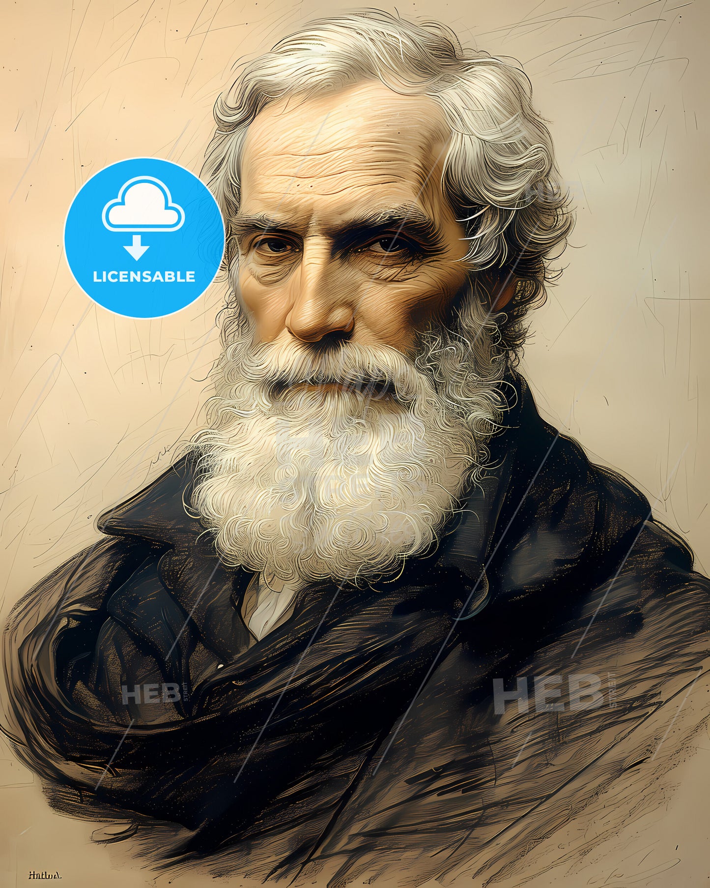Josiah, Harlan, 1799 - 1871, a man with a white beard