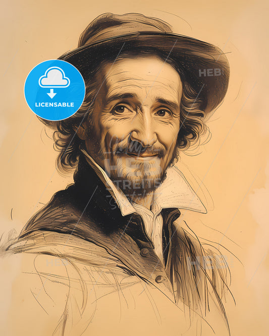 René, Descartes, 1596 - 1650, a man wearing a hat