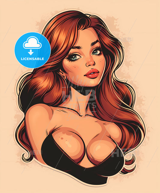 retro, vintage pin-up, art illustration , a woman with long hair