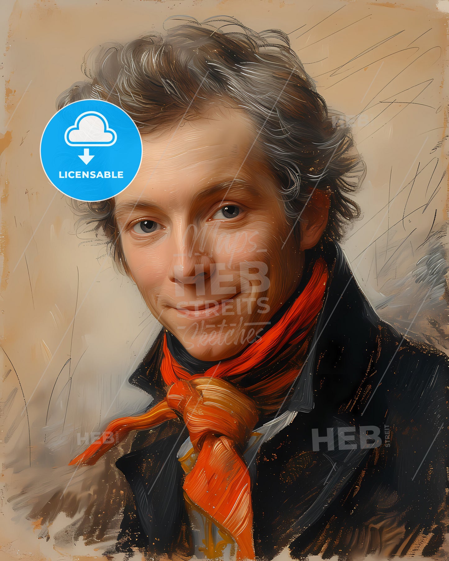 Thomas, Gainsborough, 1727 - 1788, a man with a scarf around his neck