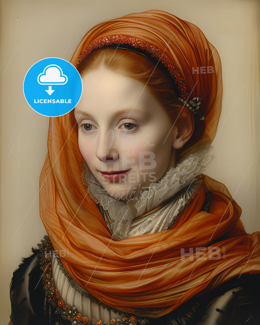 Elizabeth I, England, 1533 - 1603, a woman with a red head scarf