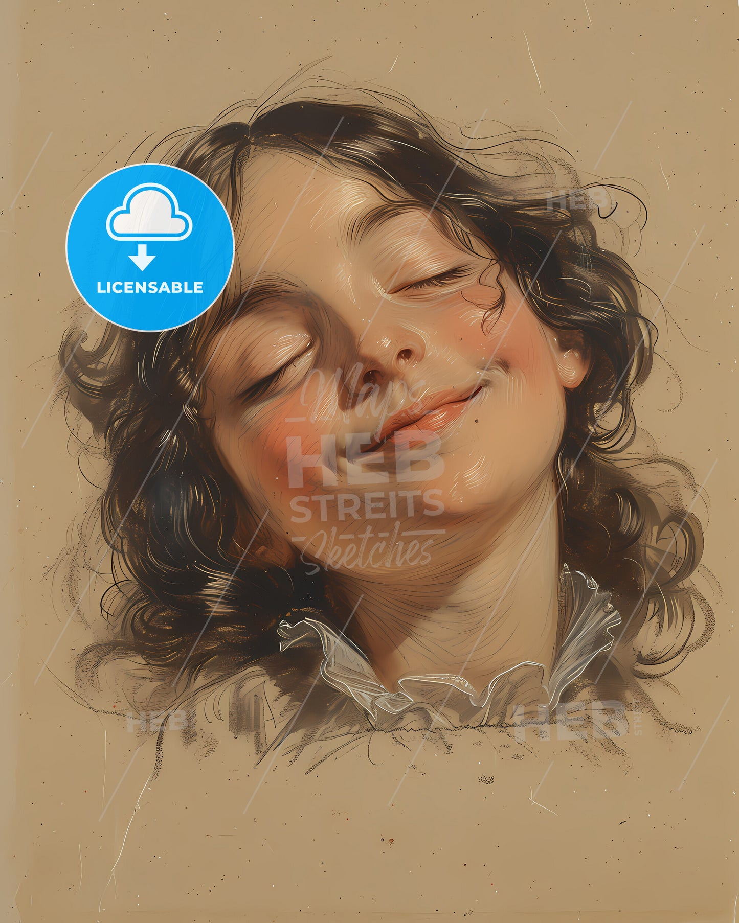 Margaret, Cavendish, 1623 - 1673, a drawing of a woman with her eyes closed