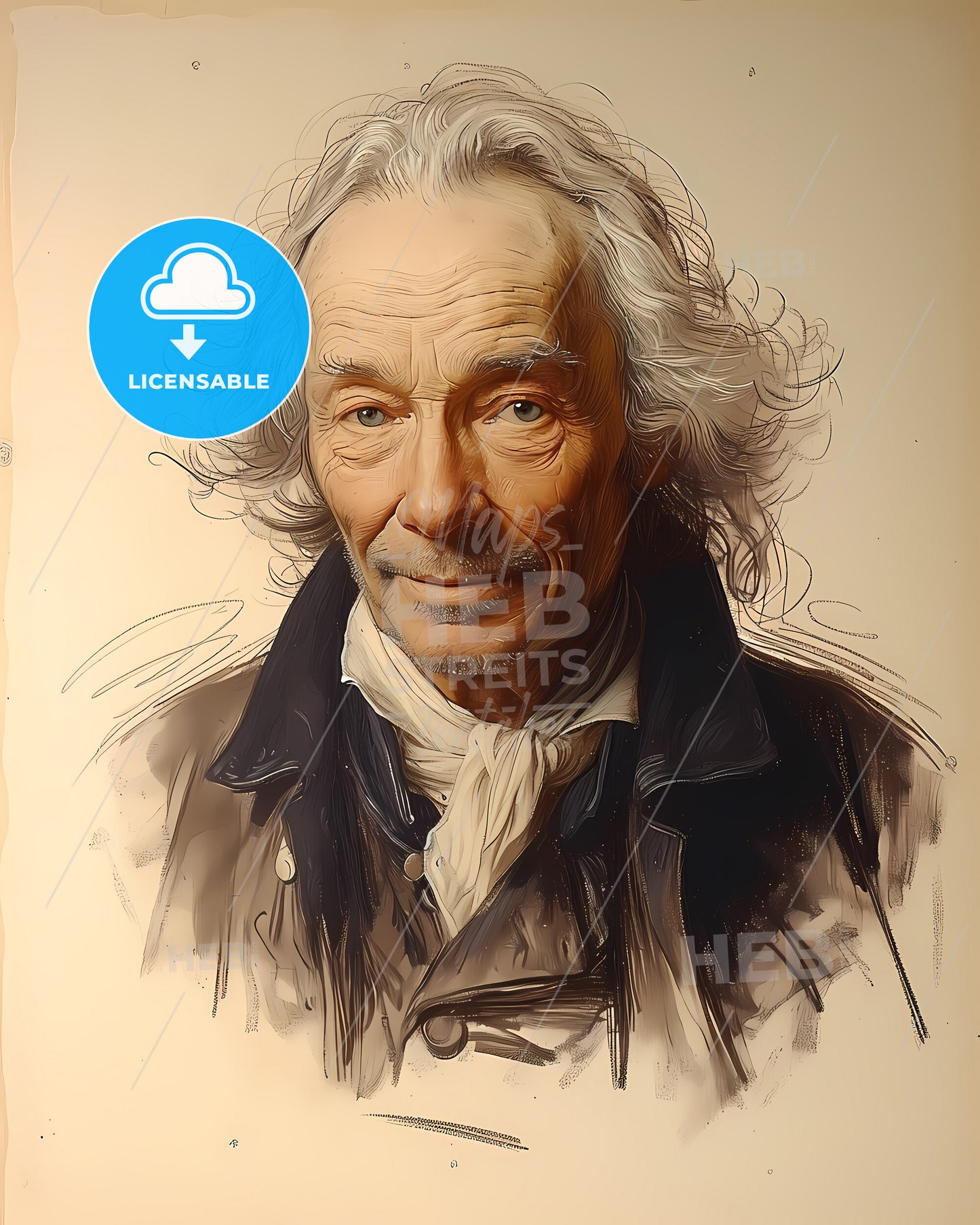 James, Watt, 1736 - 1819, a man with white hair and a scarf