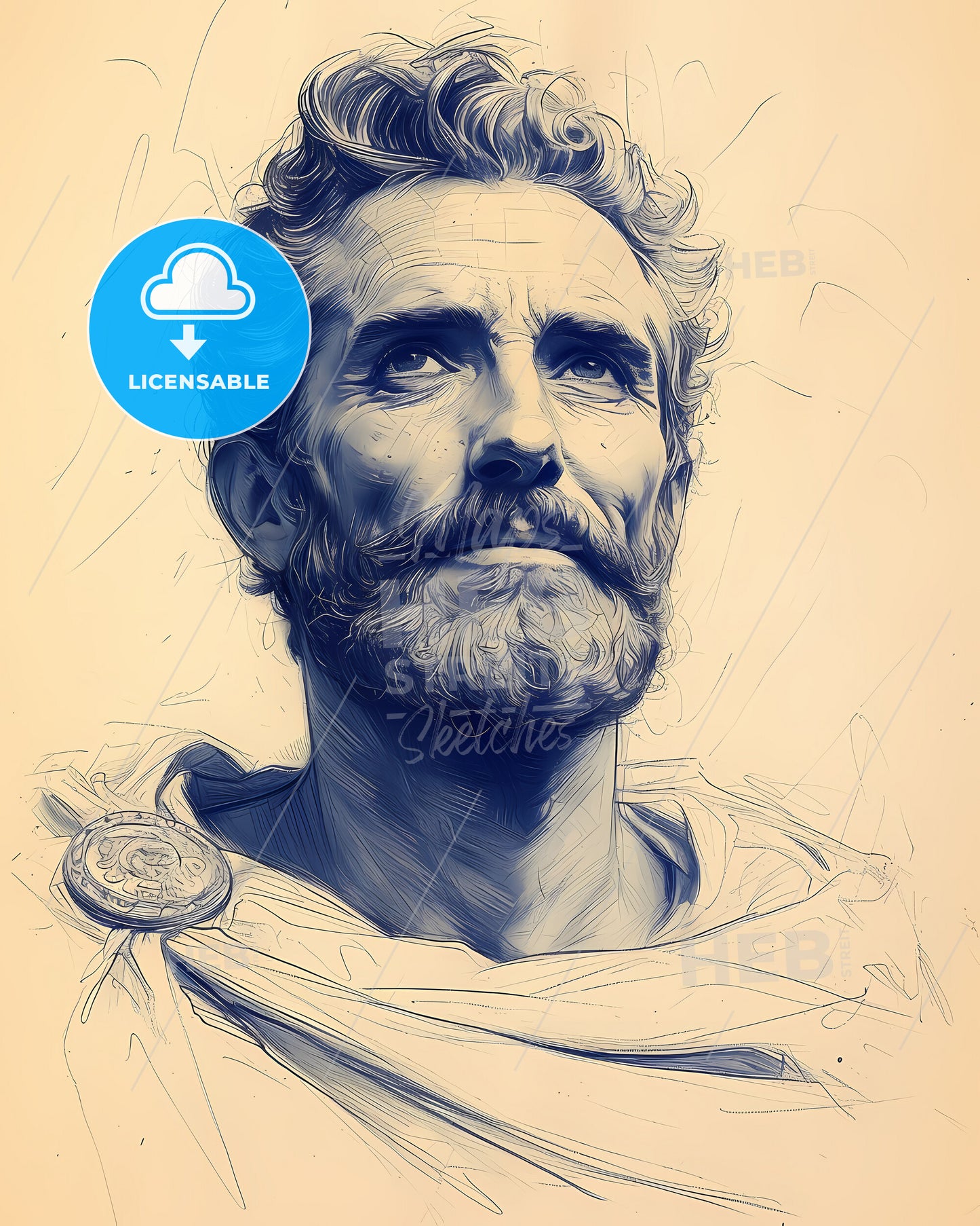 Charlemagne, c. 742 - 814, a drawing of a man with a beard