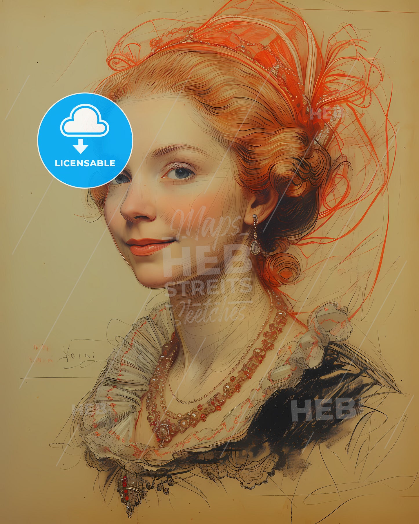 Elizabeth I, England, 1533 - 1603, a woman with red hair and a necklace