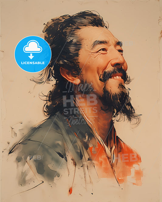 Li Bai, Li Po, 701 - 762, a man with long hair and beard