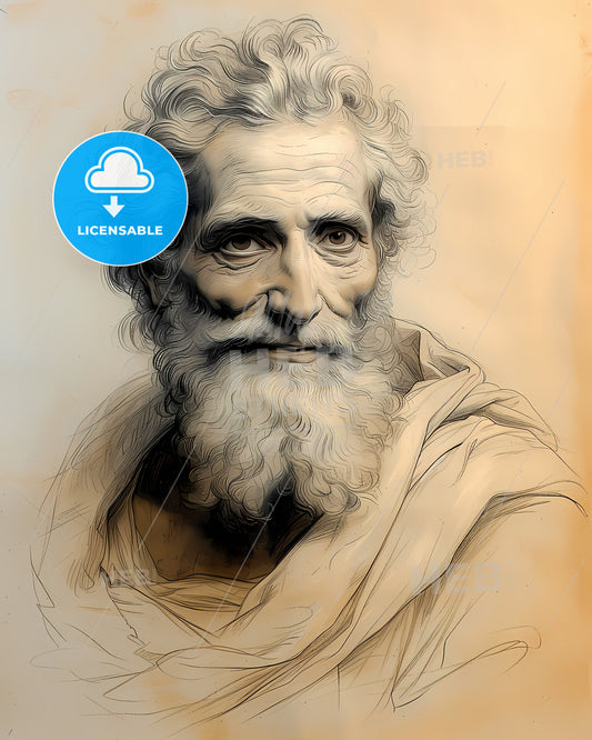 Empedocles, c. 490-484 BC - c. 430-430 BC, a drawing of a man with a beard