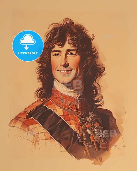 James II, King of England, 1633 - 1701, a man with long curly hair wearing a garment