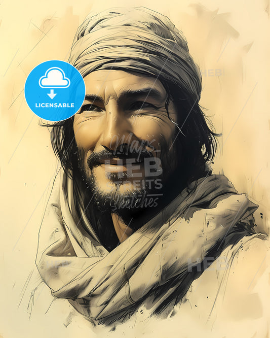Ibn, Battuta, 1304 - 1368, a man with a beard and a scarf
