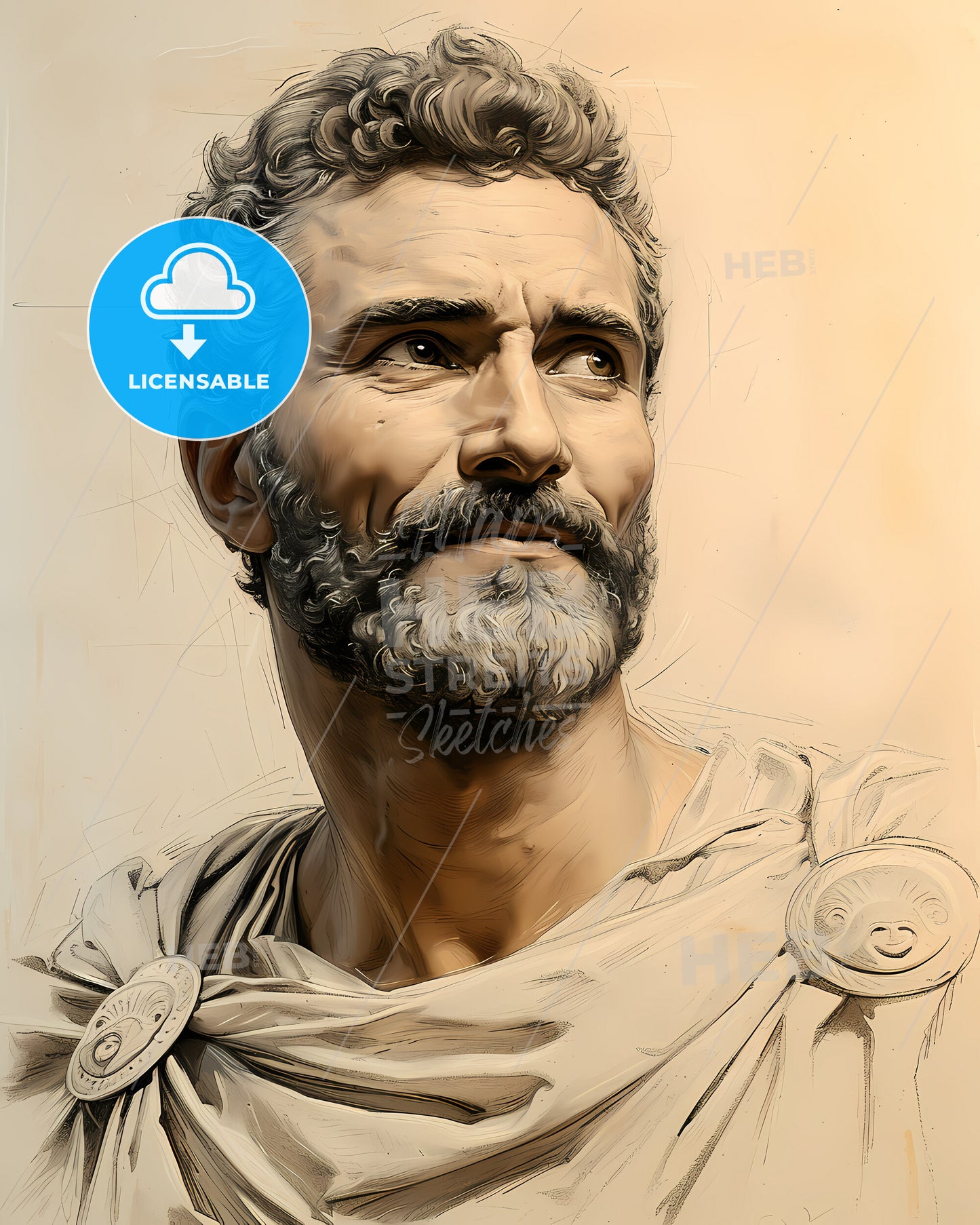 Pericles, c. 495 BCE - 429 BCE, a drawing of a man with a beard