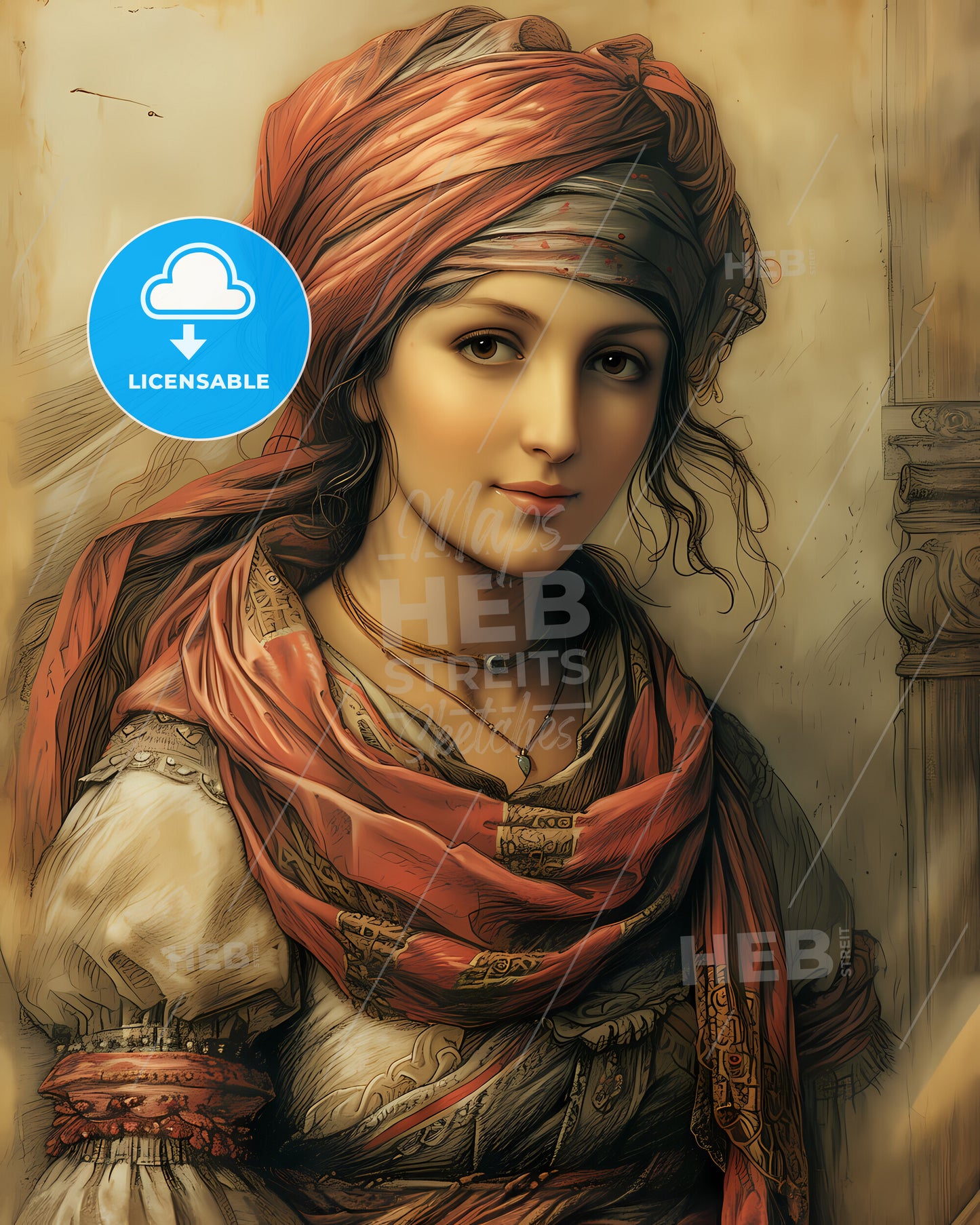 Marie, de France, 12th century - N/A, a woman wearing a red scarf