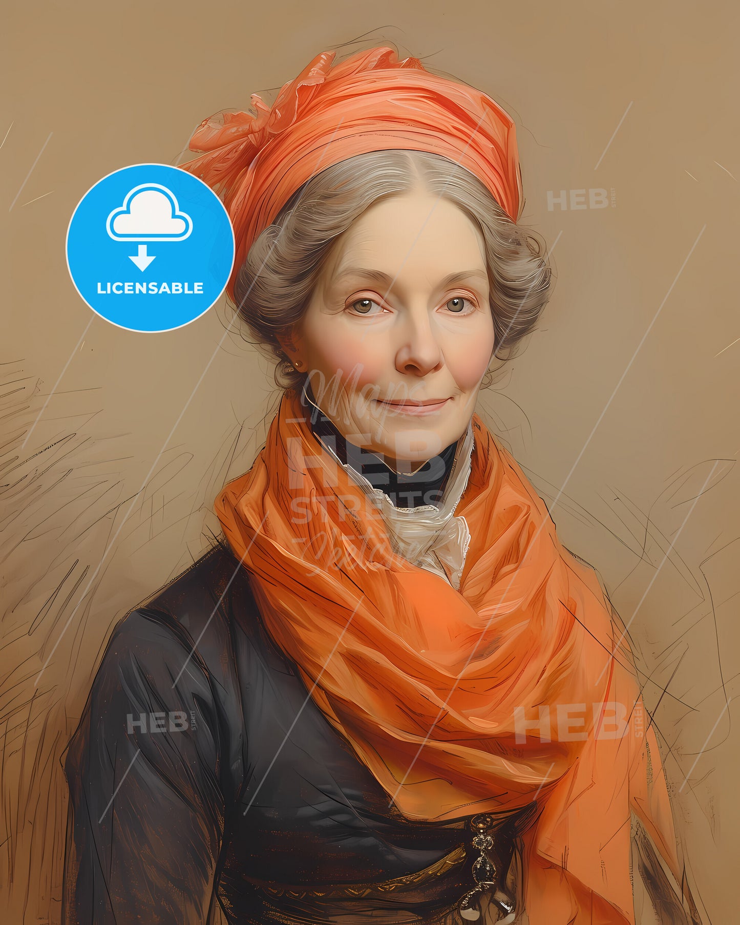 Mary Edwards, Walker, 1832 - 1919, a woman with a scarf and a red head scarf