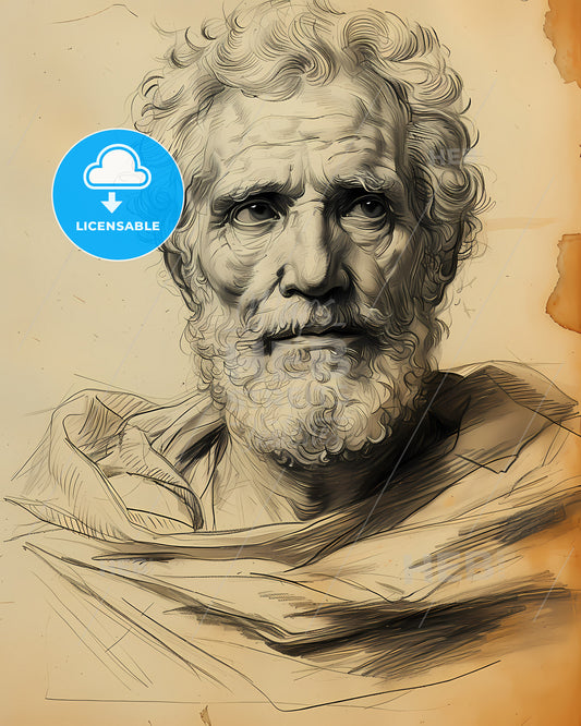 Heraclitus, c. 535 BC - c. 475 BC, a drawing of a man with a beard