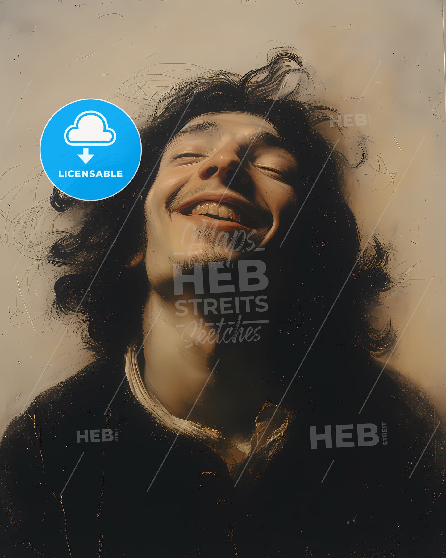 Rembrandt, van Rijn, 1606 - 1669, a man with long hair smiling