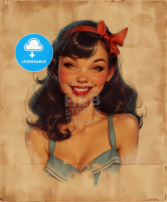 Peek, A Boo, sweeping overdrawn lines, a woman with red bow in hair
