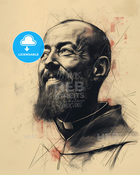 St. Augustine, of Hippo, 354 - 430, a drawing of a man with a beard