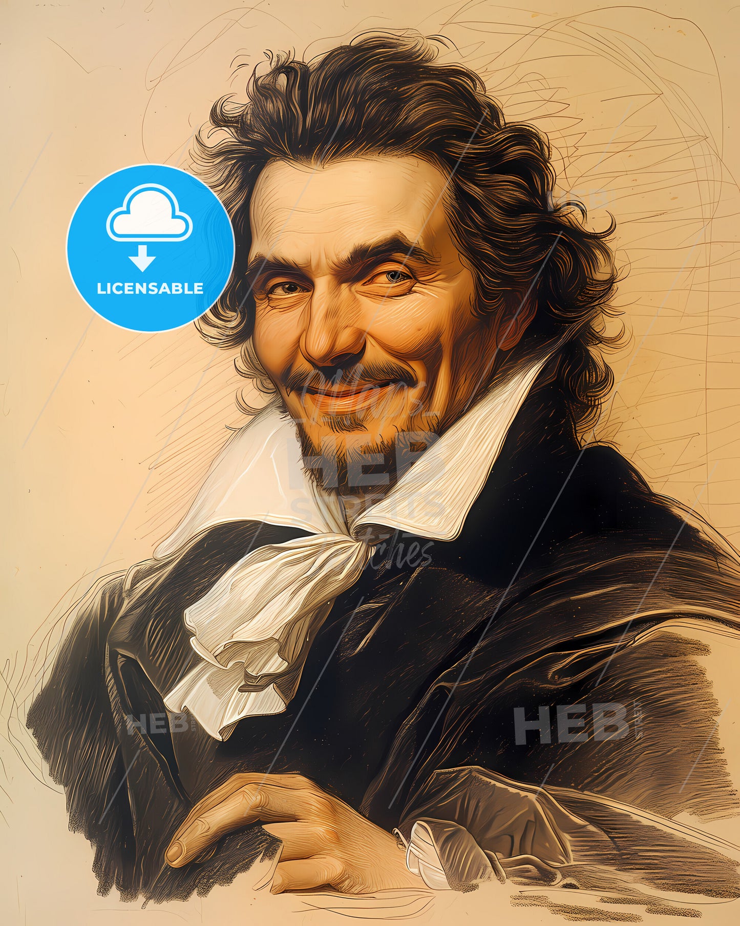 Claudio, Monteverdi, 1567 - 1643, a man smiling with long hair