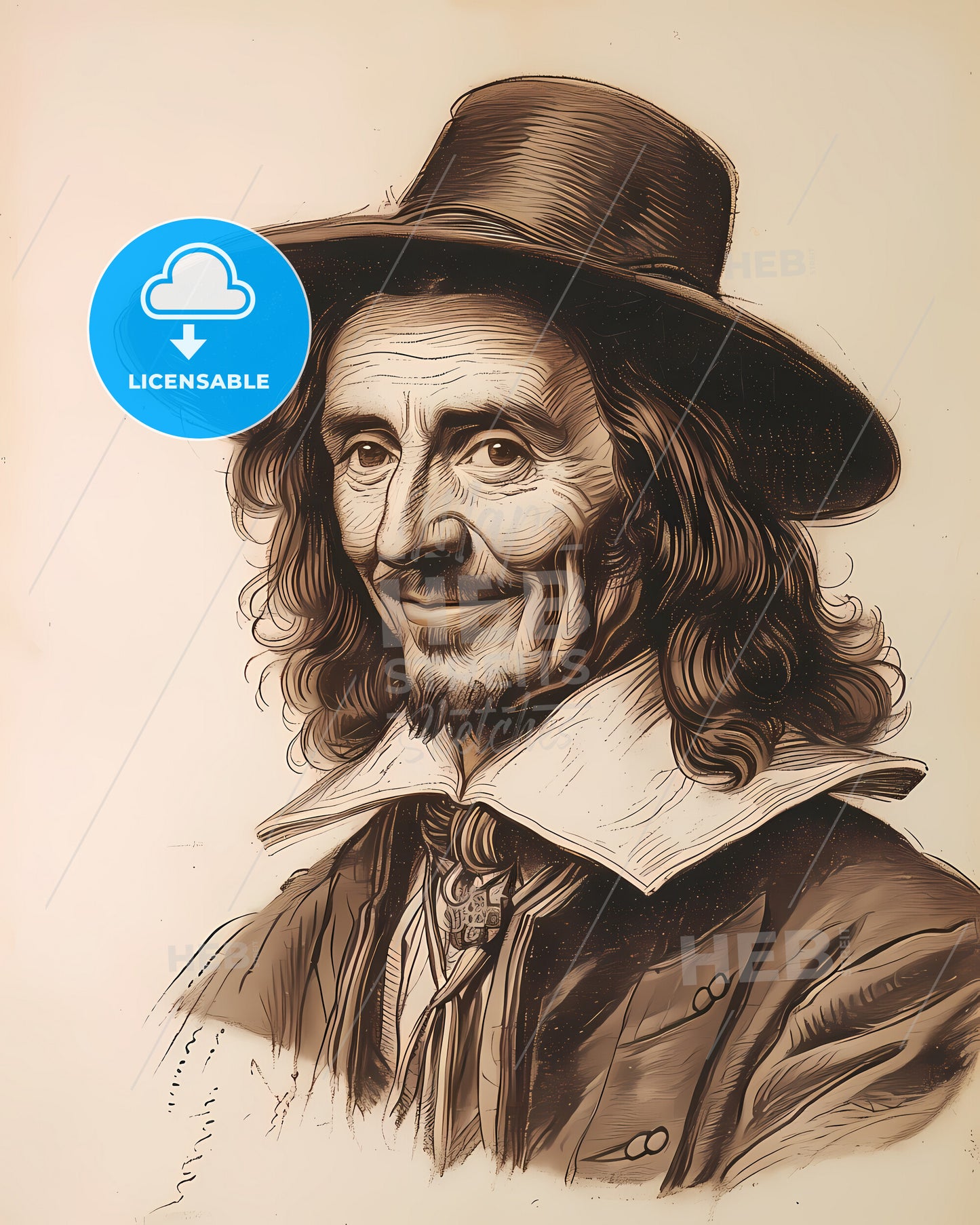 John, Donne, 1572 - 1631, a man with long hair wearing a hat