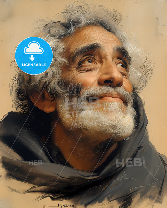 Ibn, Hazm, 994 - 1064, a man with a beard and a scarf looking up