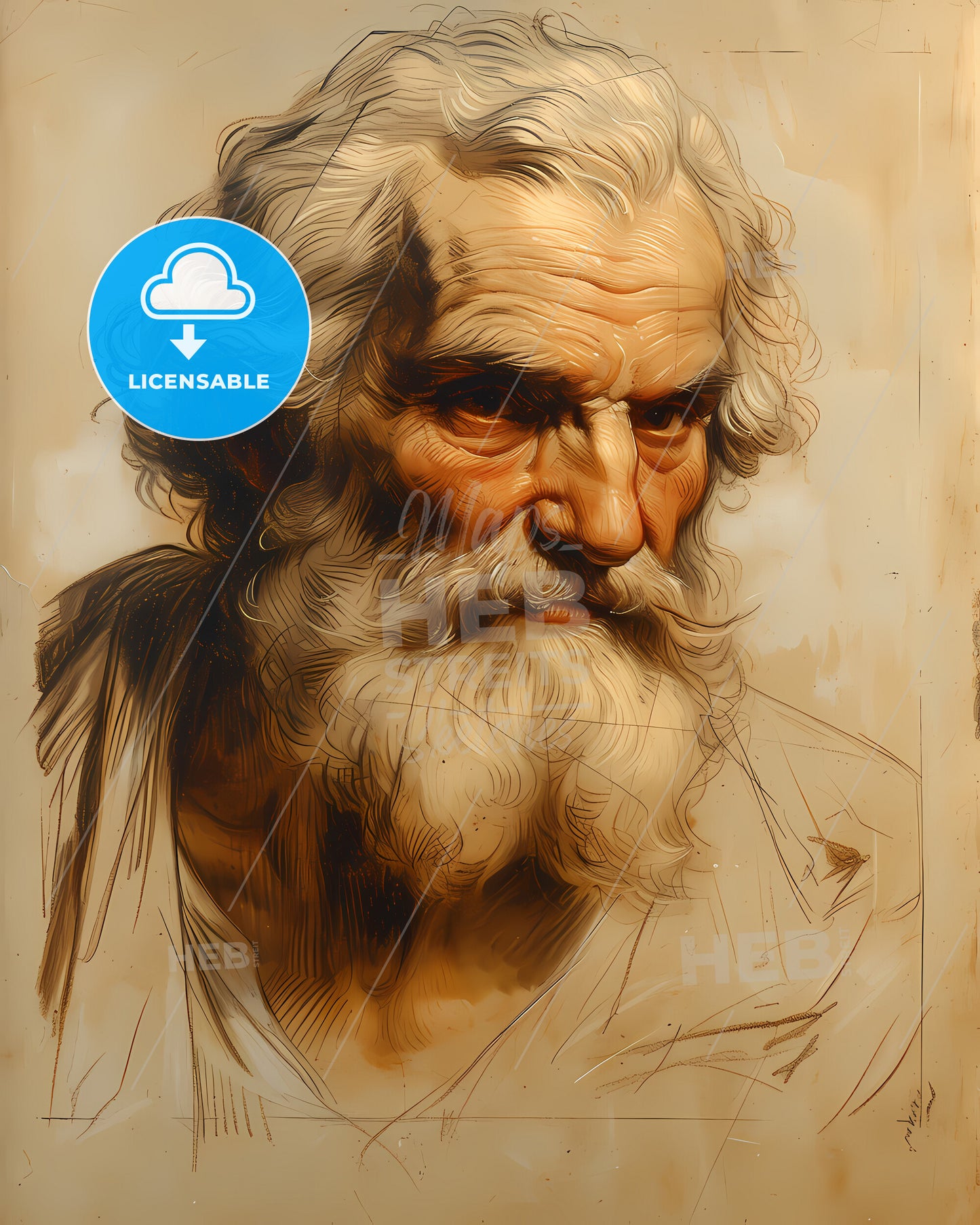 Democritus, c. 460 BC - c. 370 BC, a painting of a man with a beard