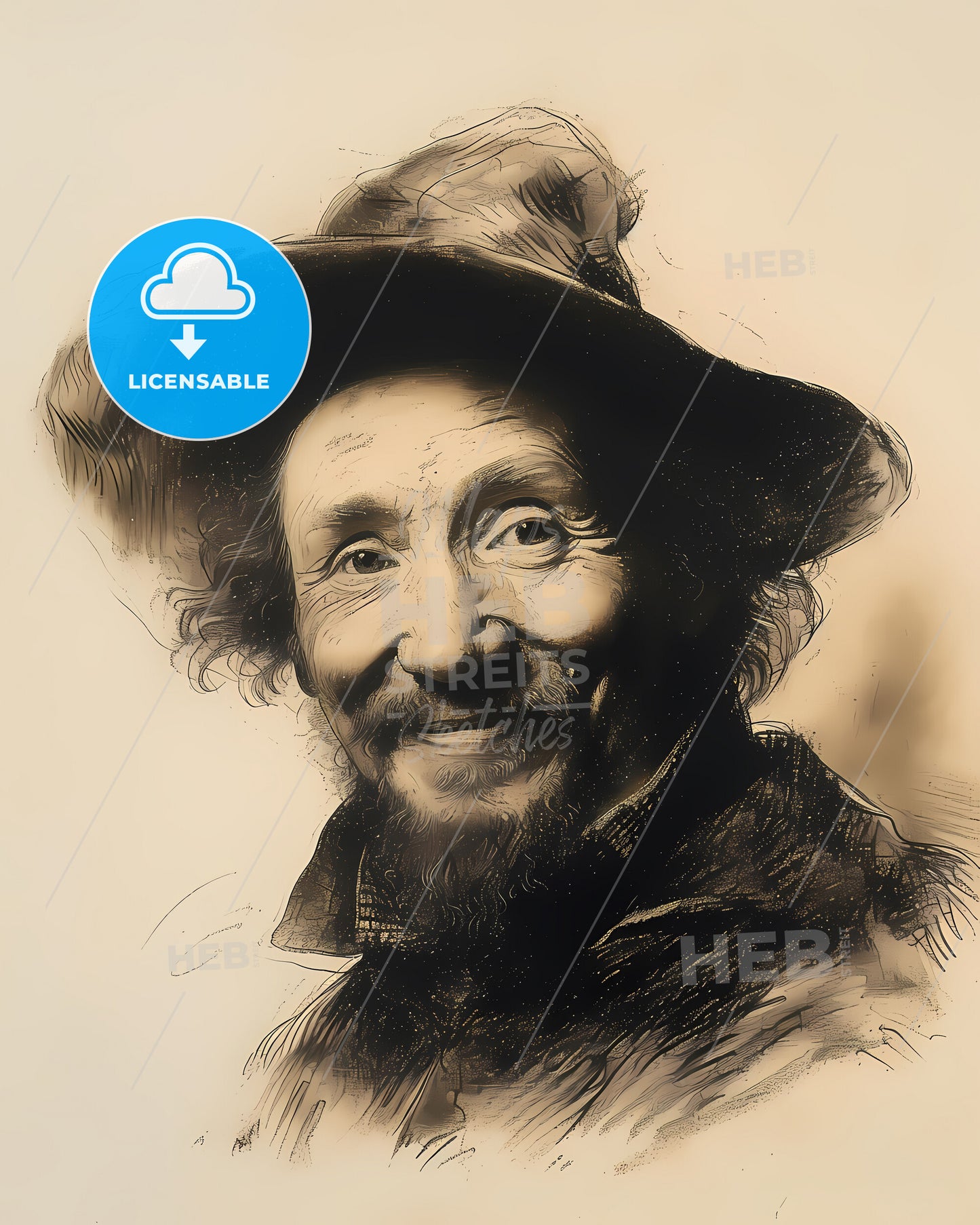 Rembrandt, van Rijn, 1606 - 1669, a man with a beard wearing a hat