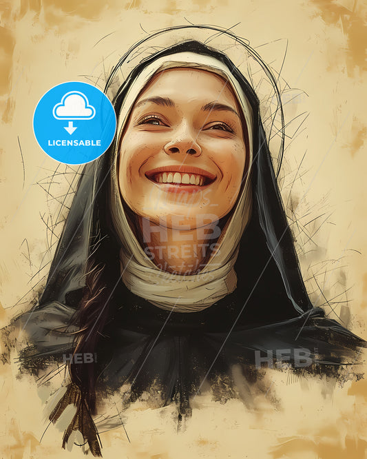 Sor Juana Inez , de la Cruz, 1648 - 1695, a woman smiling with a hood