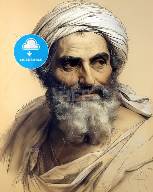 Al-Farabi, 872 - 950, a man with a white beard