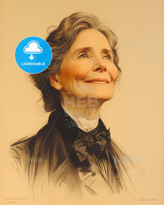 Elizabeth, Garrett Anderson, 1836 - 1917, a woman smiling with a bow tie