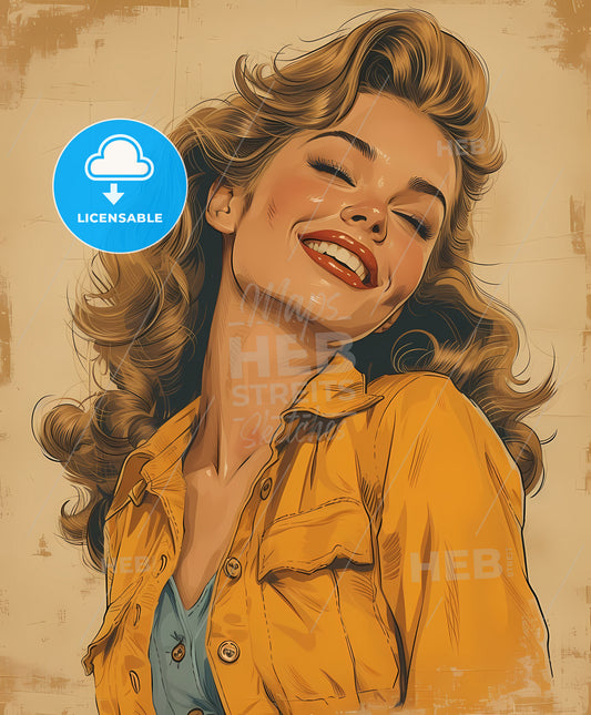 cowgirl, in comic book style, sweeping overdrawn lines, a woman with long hair and a yellow shirt