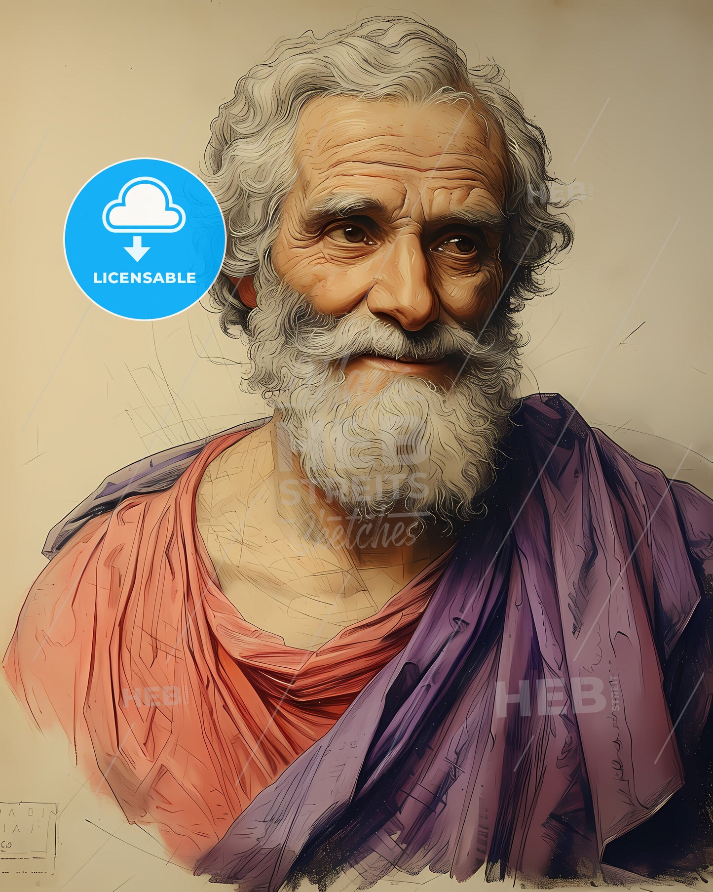 Democritus, c. 460 BC - c. 370 BC, a man with a beard and a purple robe