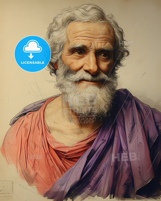 Democritus, c. 460 BC - c. 370 BC, a man with a beard and a purple robe