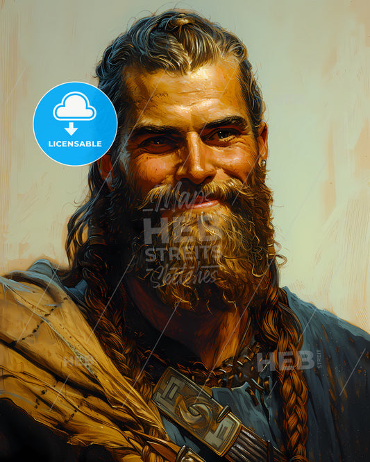 Gunnar, Hamundarson, c. 10th century - c. 990, a man with long beard and braided hair