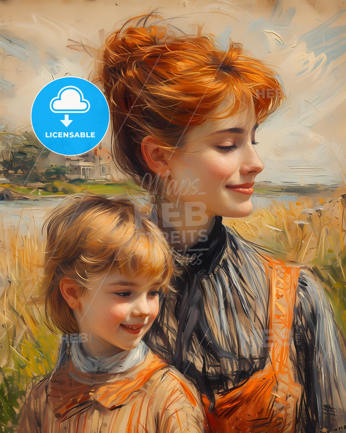 Mary, Cassatt, 1844 - 1926, a woman and child in a field