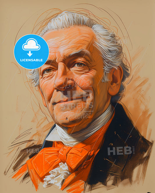 François, Couperin, 1668 - 1733, a man with white hair and orange bow tie