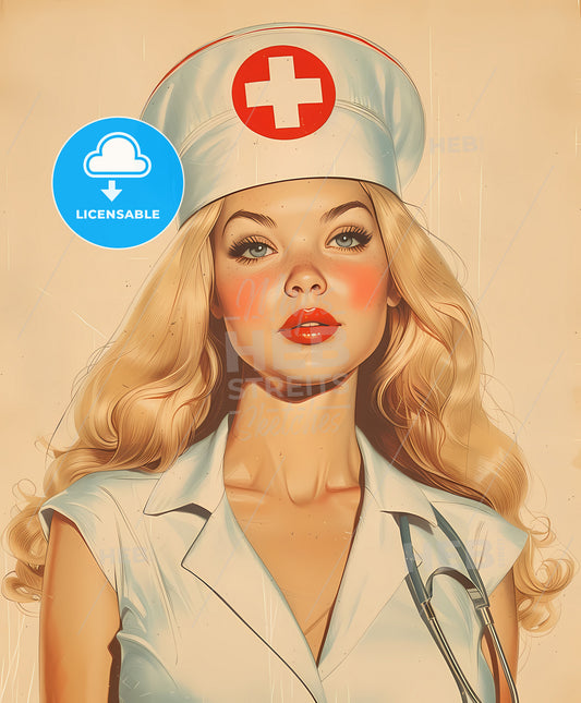 illustration, nurse, sweeping overdrawn lines, a woman in a nurse garment