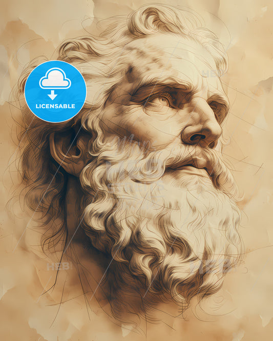 Poseidon, Neptune, God of the Sea, a drawing of a bearded man