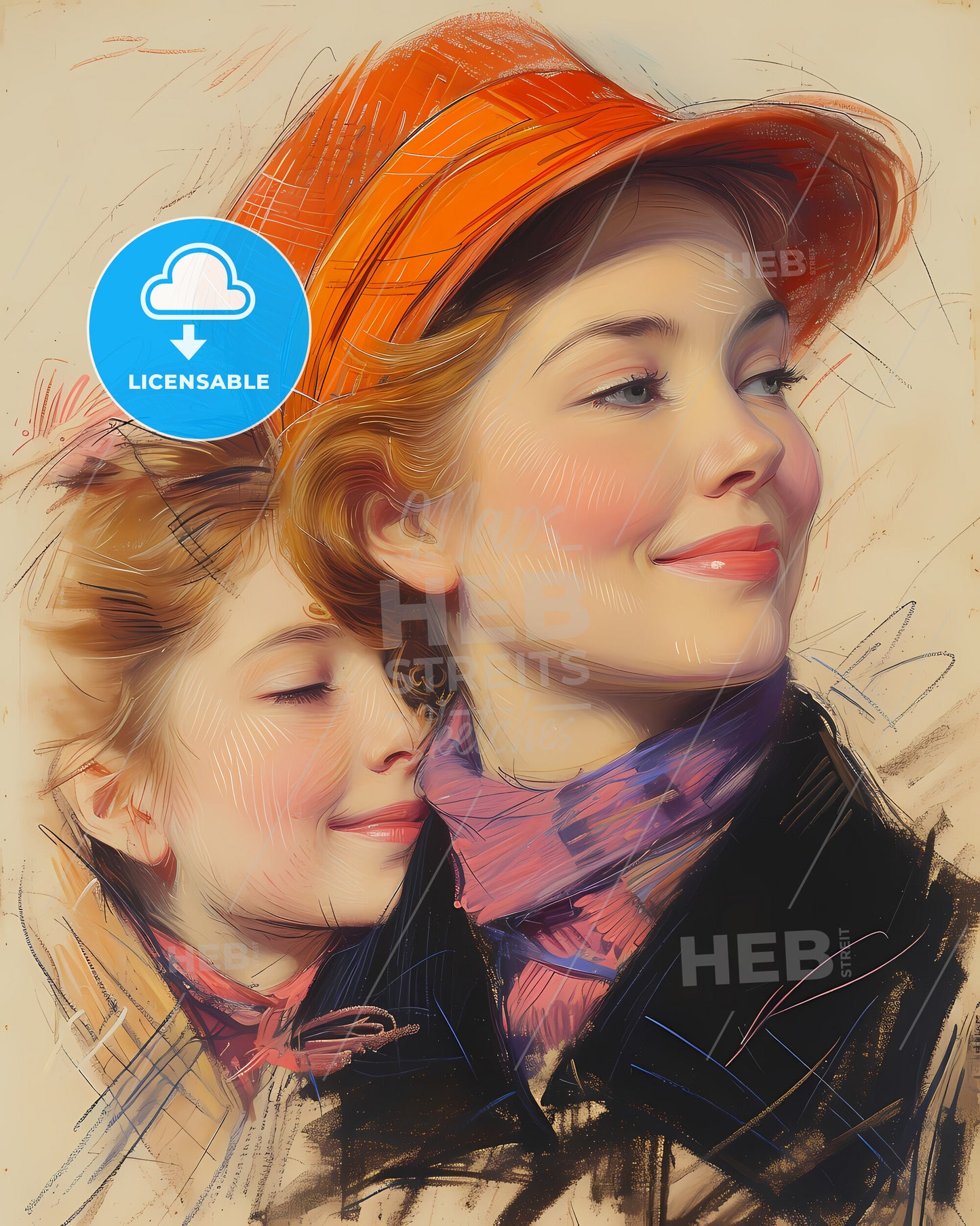 Mary, Cassatt, 1844 - 1926, a woman and child in hats