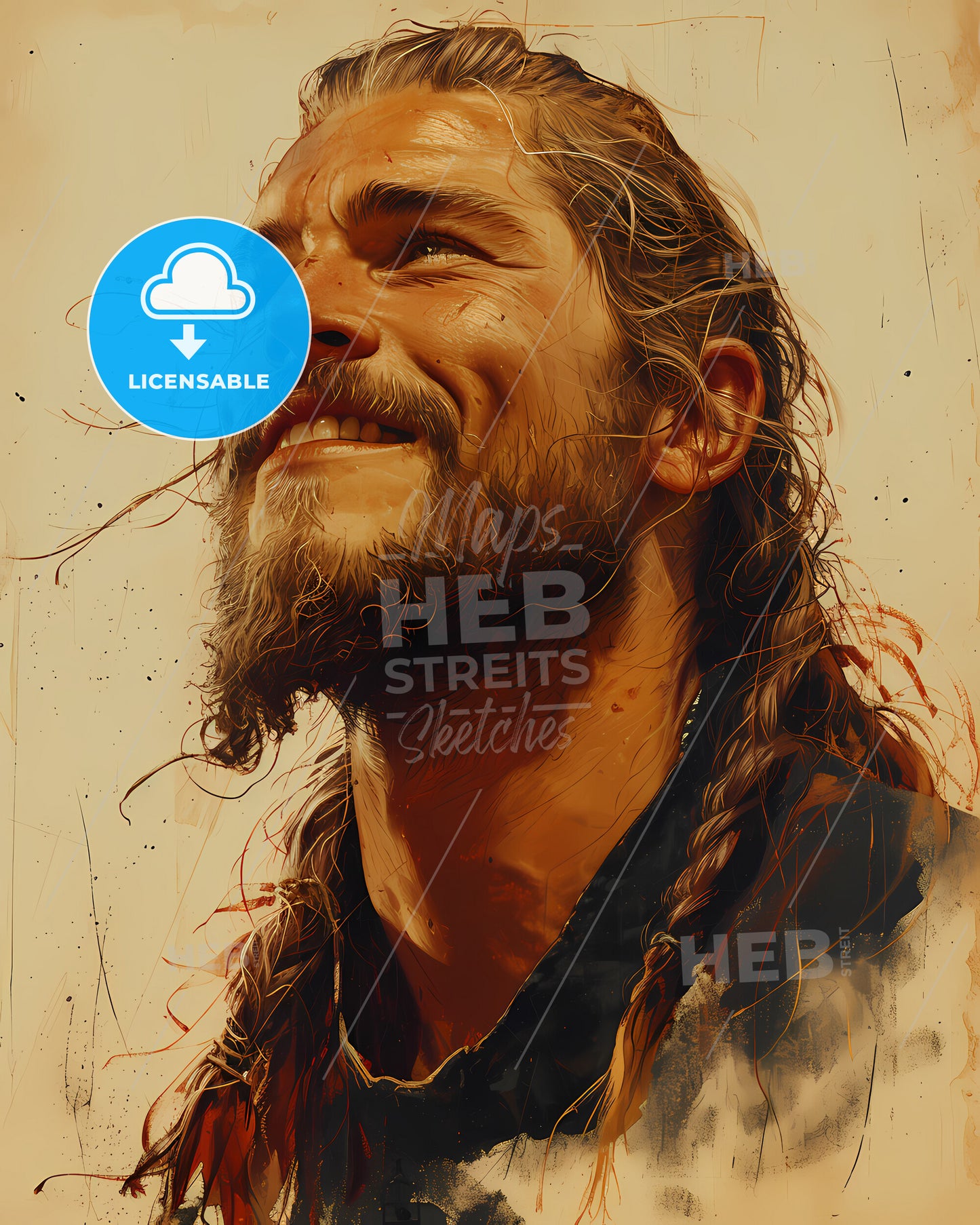 Egil, Skallagrimsson, c. 910 - c. 990, a man with long hair and braided hair smiling