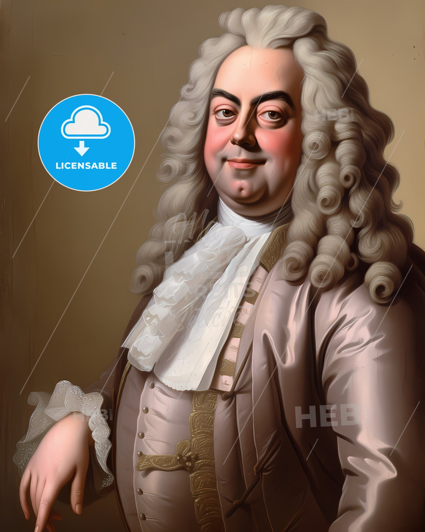 George, Frideric Handel, 1685 - 1759, a man with long curly hair wearing a garment